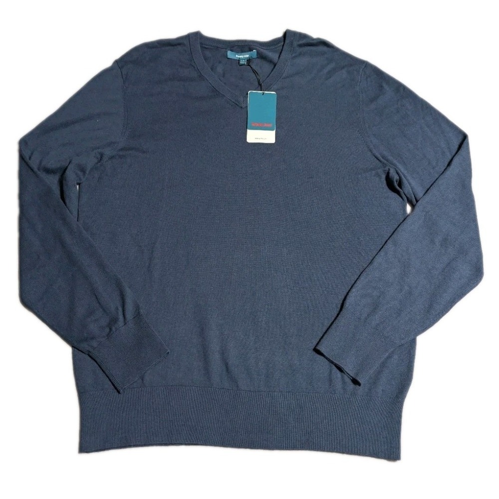 Tommy John Mens V Neck Sweater Large Dress Blues Navy Cotton Modal NWT 400007